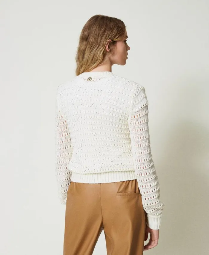 Twinset Jumpers And Cardigans Openwork Cardigan With Sequins White Snow 8211 Clothing