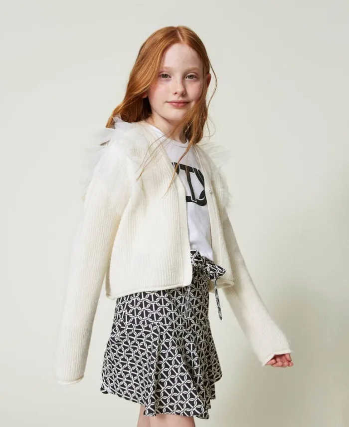 Twinset Jumpers And Cardigans Regular Fit Cardigan With Tulle Flounces Off White 8211 Girl