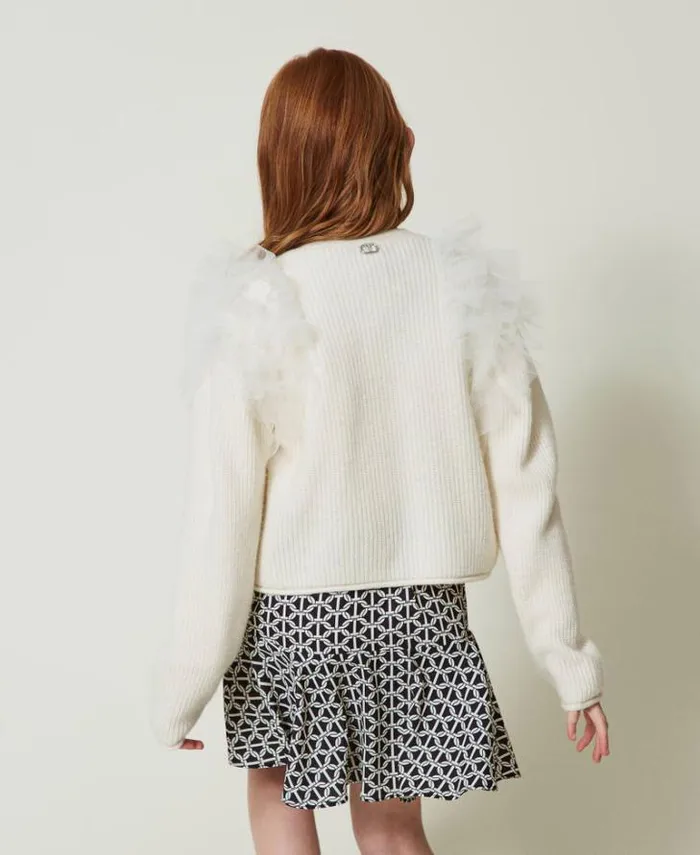 Twinset Jumpers And Cardigans Regular Fit Cardigan With Tulle Flounces Off White 8211 Girl