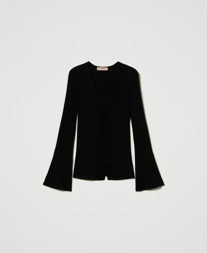 Twinset Jumpers And Cardigans Ribbed Knit Fitted Jumper With Twist Black 8211 Clothing