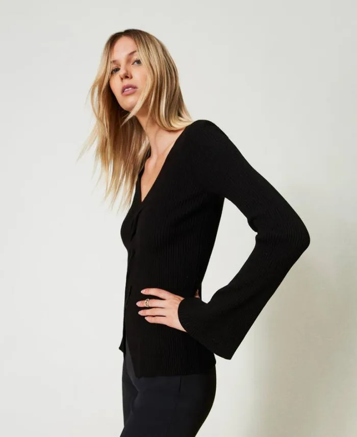 Twinset Jumpers And Cardigans Ribbed Knit Fitted Jumper With Twist Black 8211 Clothing