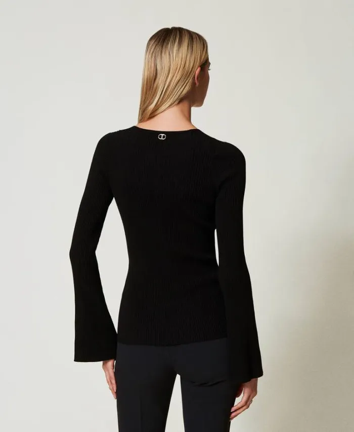 Twinset Jumpers And Cardigans Ribbed Knit Fitted Jumper With Twist Black 8211 Clothing
