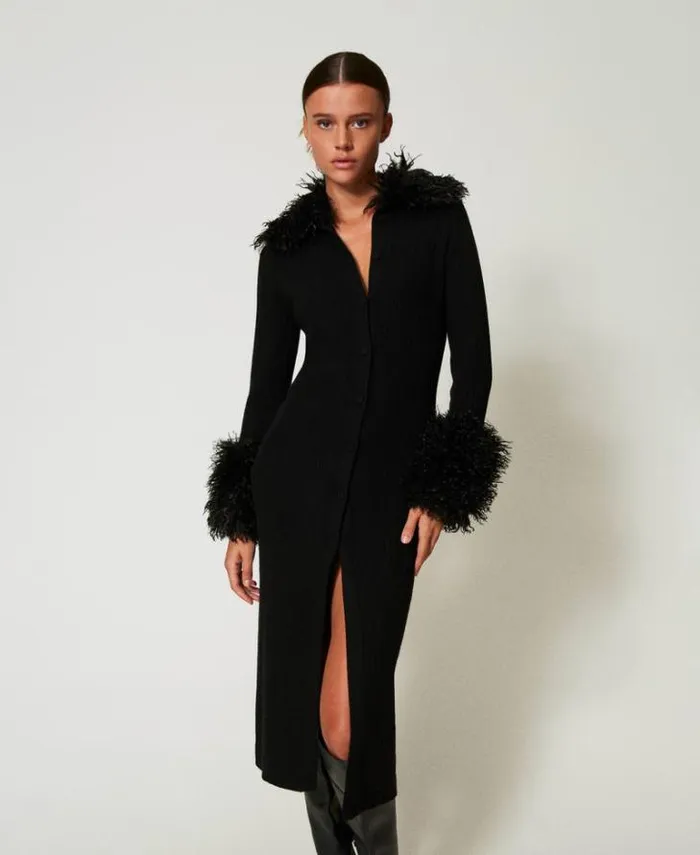 Twinset Jumpers And Cardigans Wool Blend And Faux Fur Long Cardidress Black 8211 Clothing Twinset Jumpers And Cardigans Wool Blend And Faux Fur Long Cardidress Black 8211 Clothing