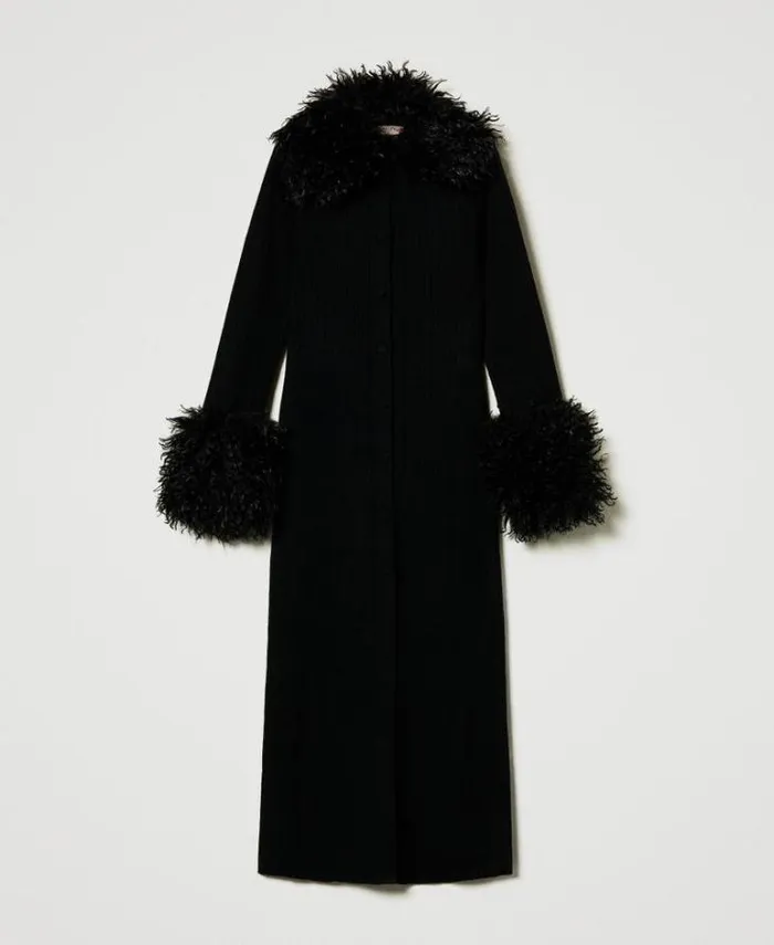 Twinset Jumpers And Cardigans Wool Blend And Faux Fur Long Cardidress Black 8211 Clothing