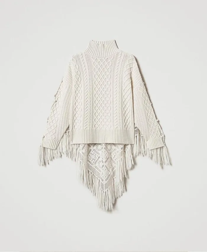 Twinset Jumpers And Cardigans Wool Blend Maxi Jumper With Stole White Snow 8211 Clothing