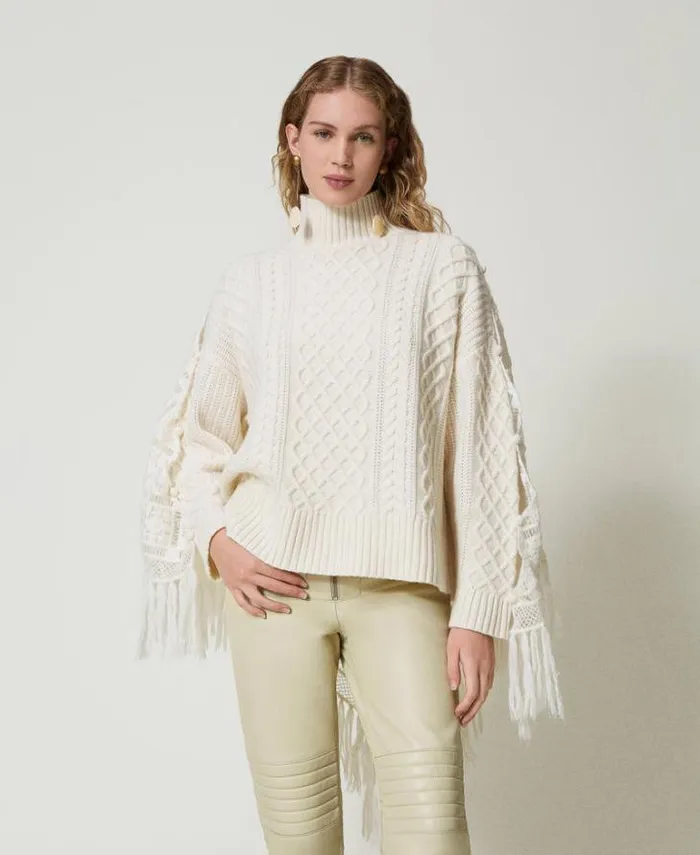 Twinset Jumpers And Cardigans Wool Blend Maxi Jumper With Stole White Snow 8211 Clothing