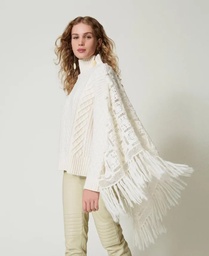 Twinset Jumpers And Cardigans Wool Blend Maxi Jumper With Stole White Snow 8211 Clothing