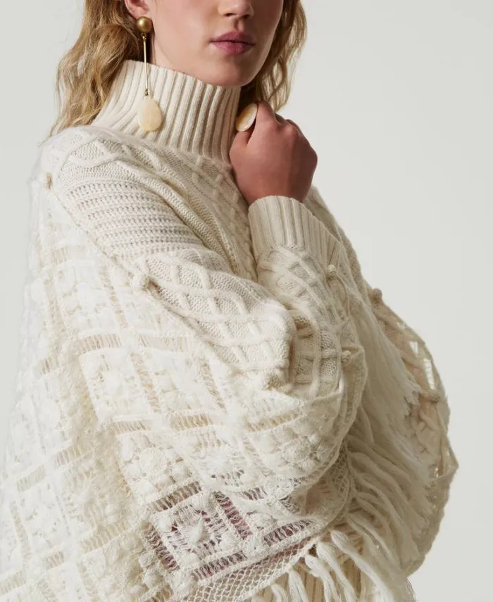 Twinset Jumpers And Cardigans Wool Blend Maxi Jumper With Stole White Snow 8211 Clothing