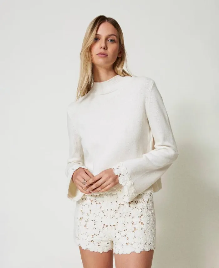 Twinset Jumpers And Cardigans Wool Blend Turtleneck With Embroidery White Snow 8211 Clothing Twinset Jumpers And Cardigans Wool Blend Turtleneck With Embroidery White Snow 8211 Clothing