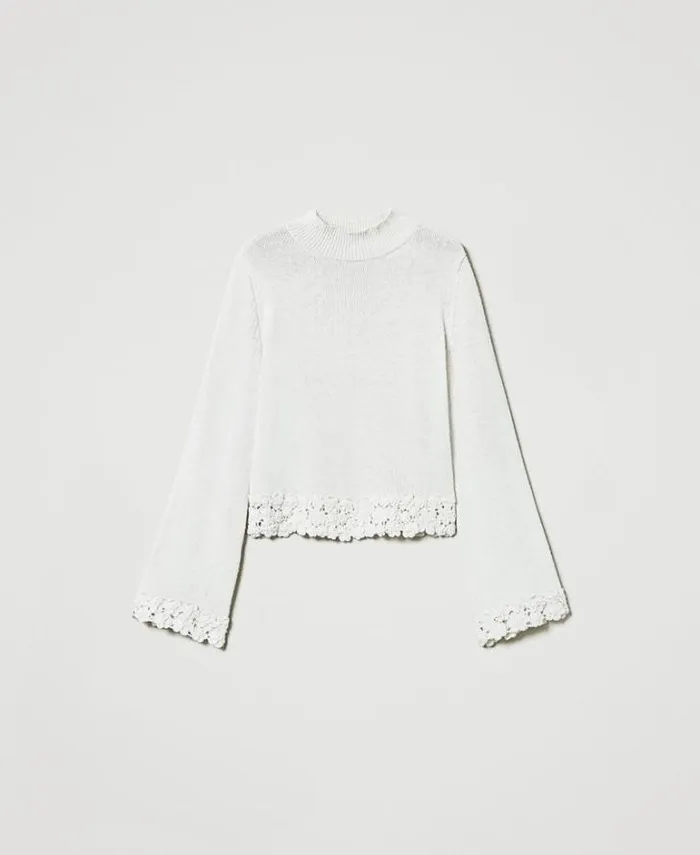 Twinset Jumpers And Cardigans Wool Blend Turtleneck With Embroidery White Snow 8211 Clothing