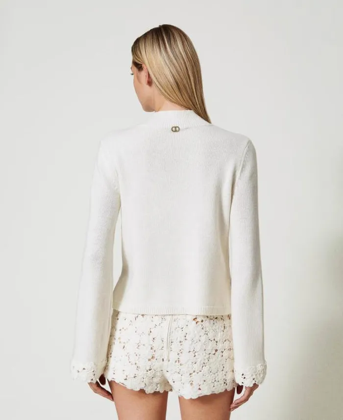 Twinset Jumpers And Cardigans Wool Blend Turtleneck With Embroidery White Snow 8211 Clothing