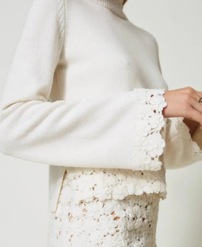 Twinset Jumpers And Cardigans Wool Blend Turtleneck With Embroidery White Snow 8211 Clothing