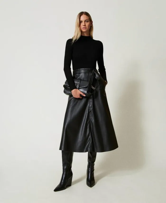 Twinset Knitted Dresses Knit And Coated Fabric Midi Dress Black 8211 Clothing