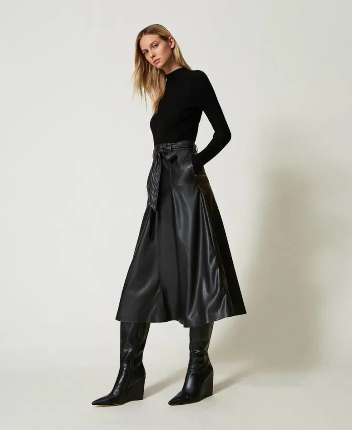 Twinset Knitted Dresses Knit And Coated Fabric Midi Dress Black 8211 Clothing