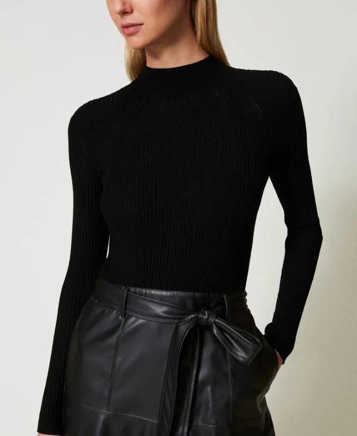 Twinset Knitted Dresses Knit And Coated Fabric Midi Dress Black 8211 Clothing