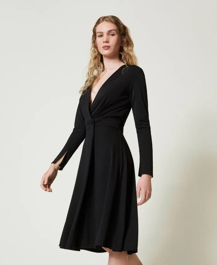 Twinset Midi Dresses Crpe Jersey Midi Dress Black 8211 Clothing