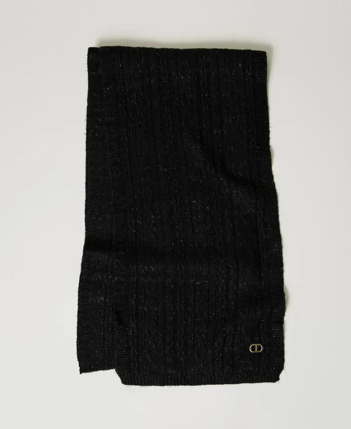 Twinset Scarves Cable Knit Scarf With Lurex Black 8211 Accessories