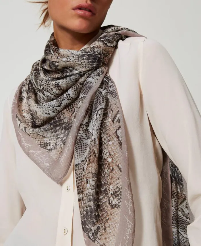 Twinset Scarves Georgette Kefiah With Snake Print Soft Snake Print 8211 Accessories