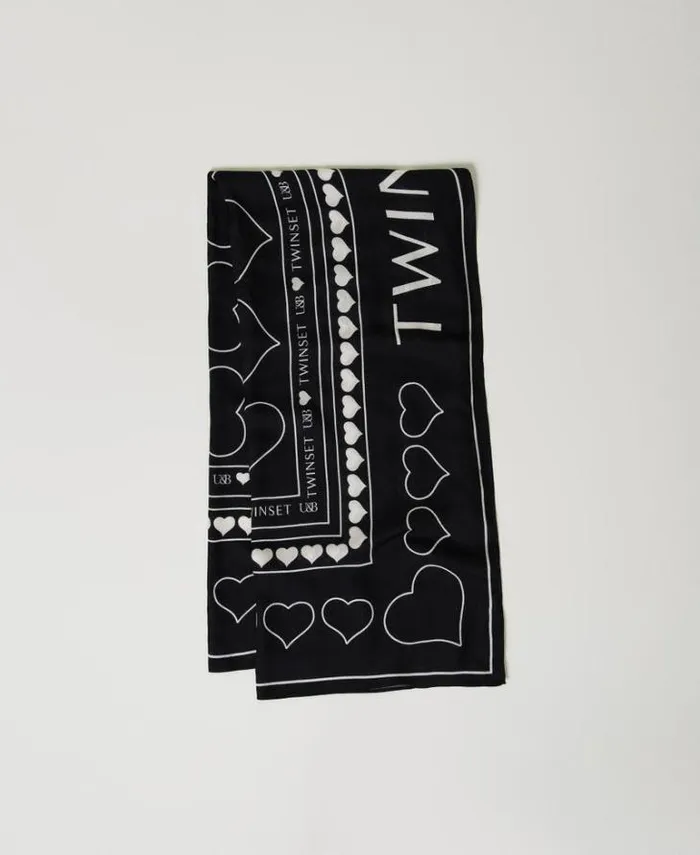 Twinset Scarves Kefiah With Logo And Heart Print Black 8211 Accessories