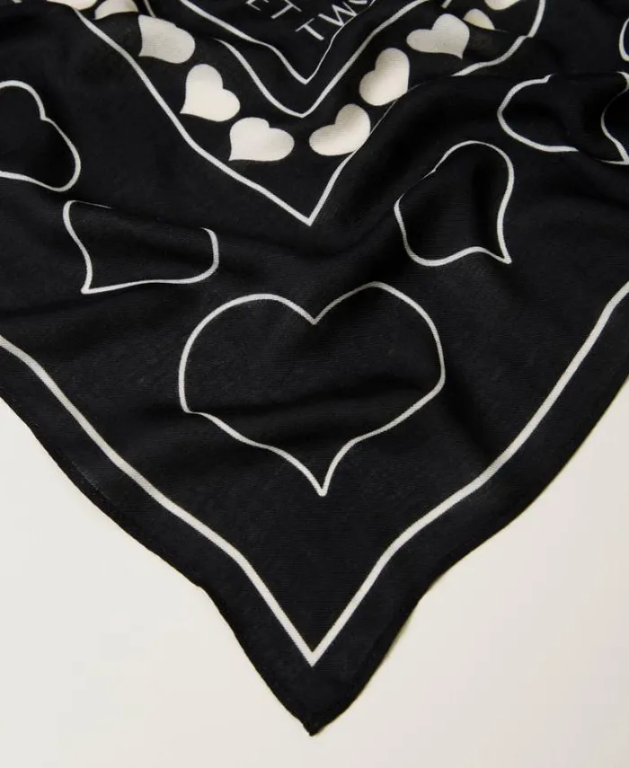 Twinset Scarves Kefiah With Logo And Heart Print Black 8211 Accessories