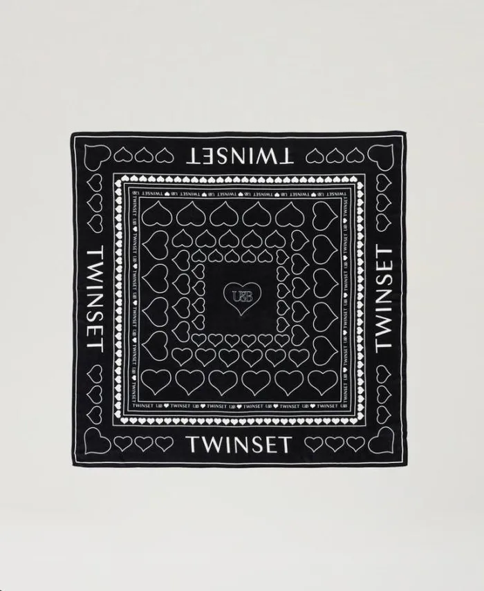 Twinset Scarves Kefiah With Logo And Heart Print Black 8211 Accessories