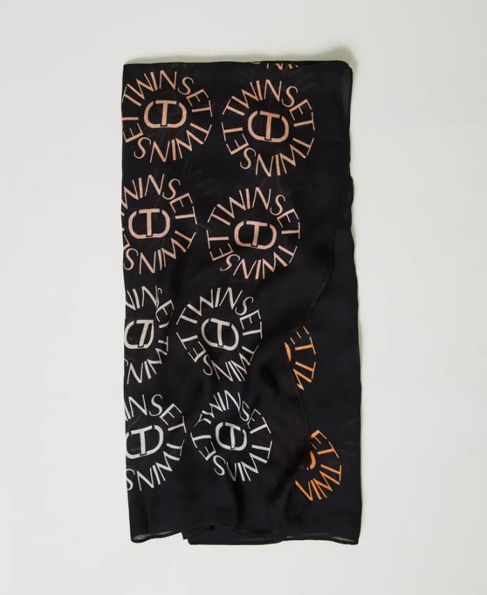 Twinset Scarves Kefiah With Oval T Print And Logo Multicolour Black Oval T Print 8211 Accessories
