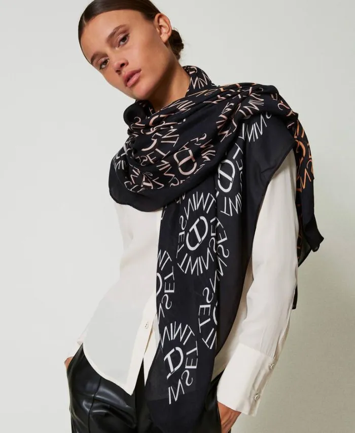 Twinset Scarves Kefiah With Oval T Print And Logo Multicolour Black Oval T Print 8211 Accessories