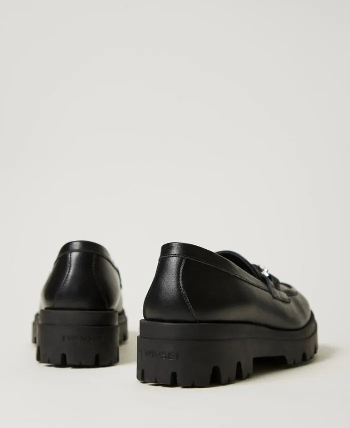 Twinset Shoes Leather Loafers With Oval T Black 8211 Girl