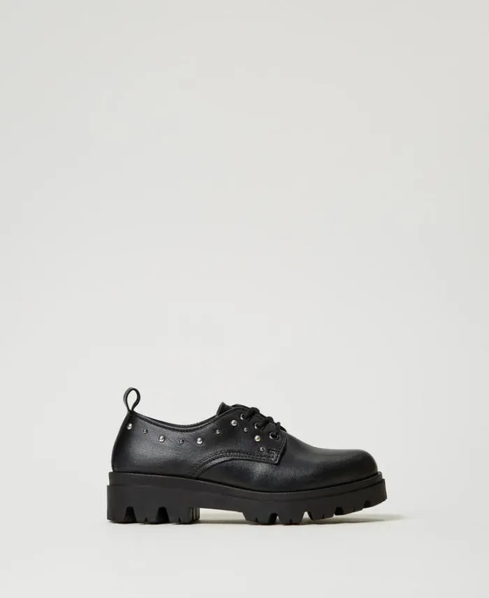 Twinset Shoes Leather Tieup Shoes Black 8211 Girl