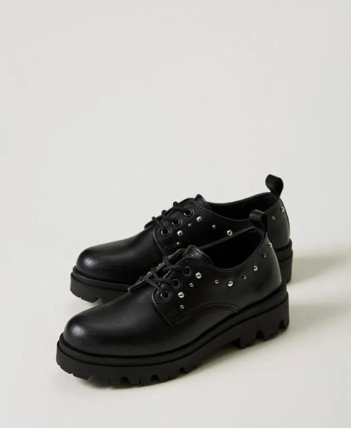 Twinset Shoes Leather Tieup Shoes Black 8211 Girl