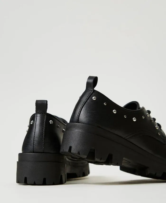 Twinset Shoes Leather Tieup Shoes Black 8211 Girl