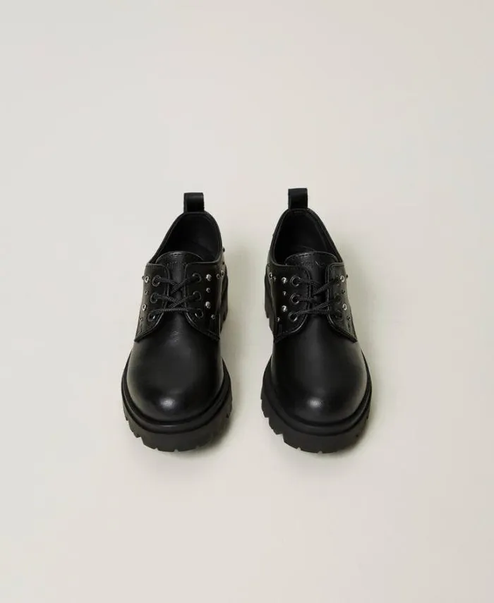 Twinset Shoes Leather Tieup Shoes Black 8211 Girl
