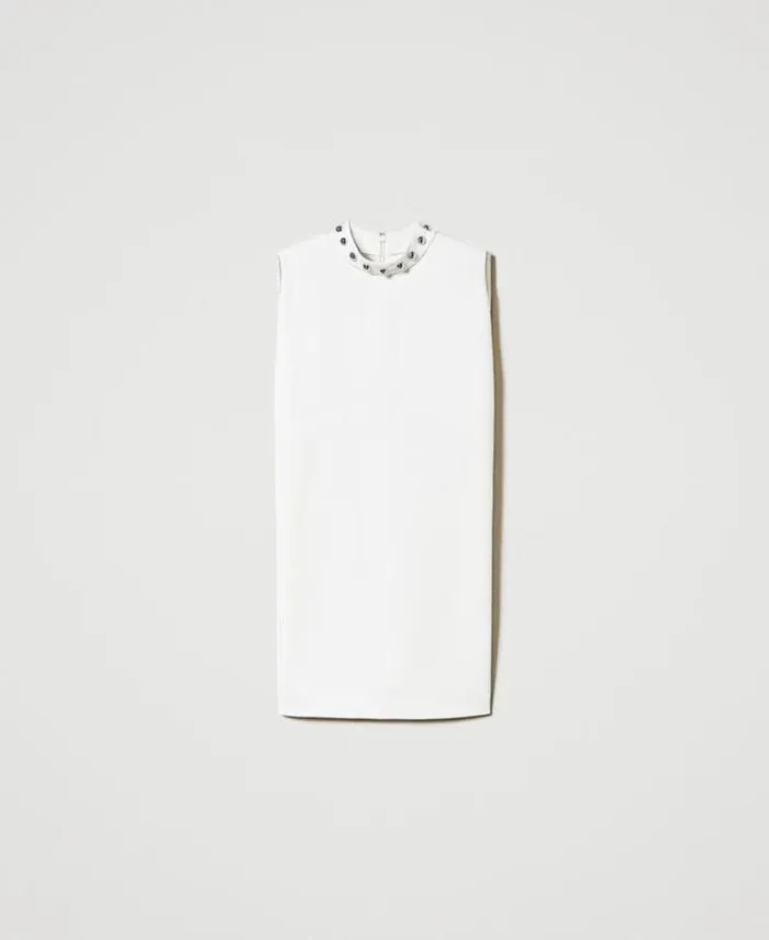 Twinset Short Dresses Cady Crpe Dress With Metallic Pearls White Cream 8211 Clothing