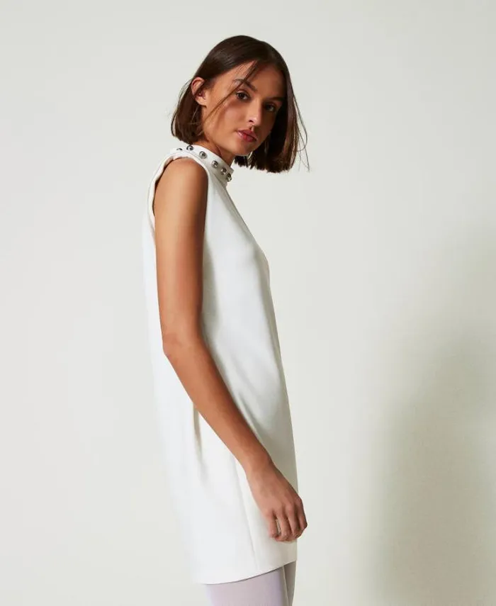 Twinset Short Dresses Cady Crpe Dress With Metallic Pearls White Cream 8211 Clothing