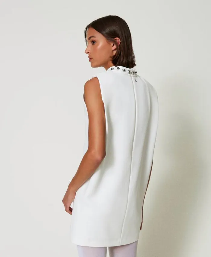 Twinset Short Dresses Cady Crpe Dress With Metallic Pearls White Cream 8211 Clothing