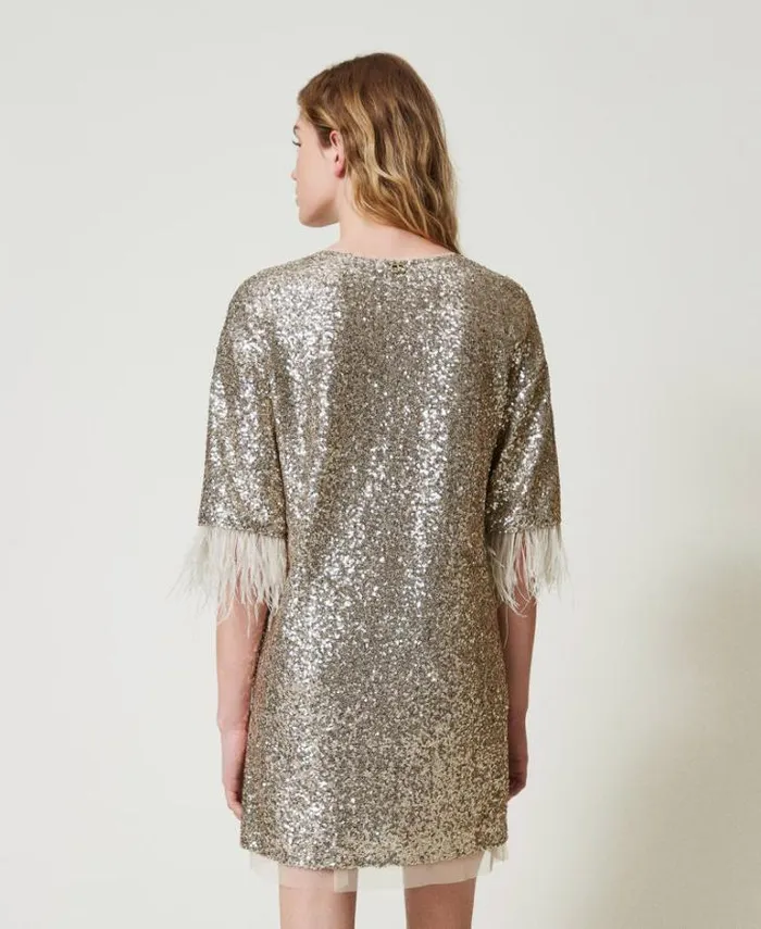 Twinset Short Dresses Full Sequin Short Dress Platinum 8211 Clothing