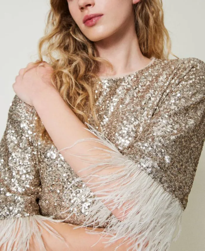 Twinset Short Dresses Full Sequin Short Dress Platinum 8211 Clothing