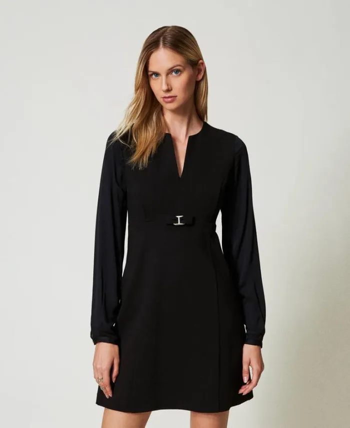Twinset Short Dresses Short Dress With Bow And Oval T Black 8211 Clothing