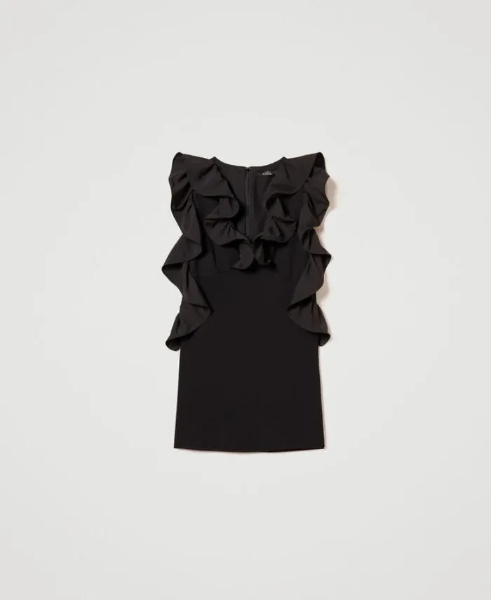 Twinset Short Dresses Short Dress With Georgette Ruffles Black 8211 Clothing