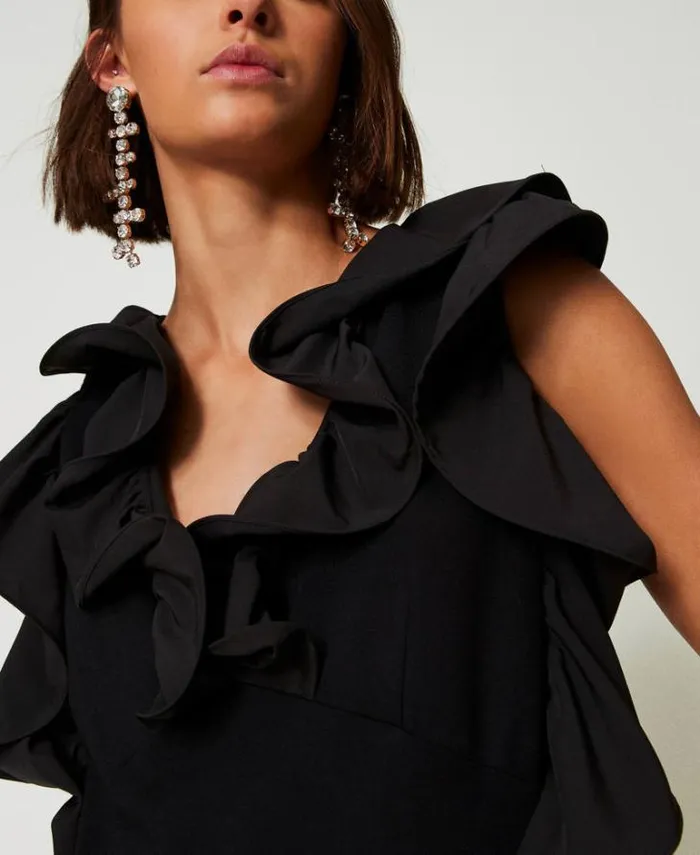 Twinset Short Dresses Short Dress With Georgette Ruffles Black 8211 Clothing