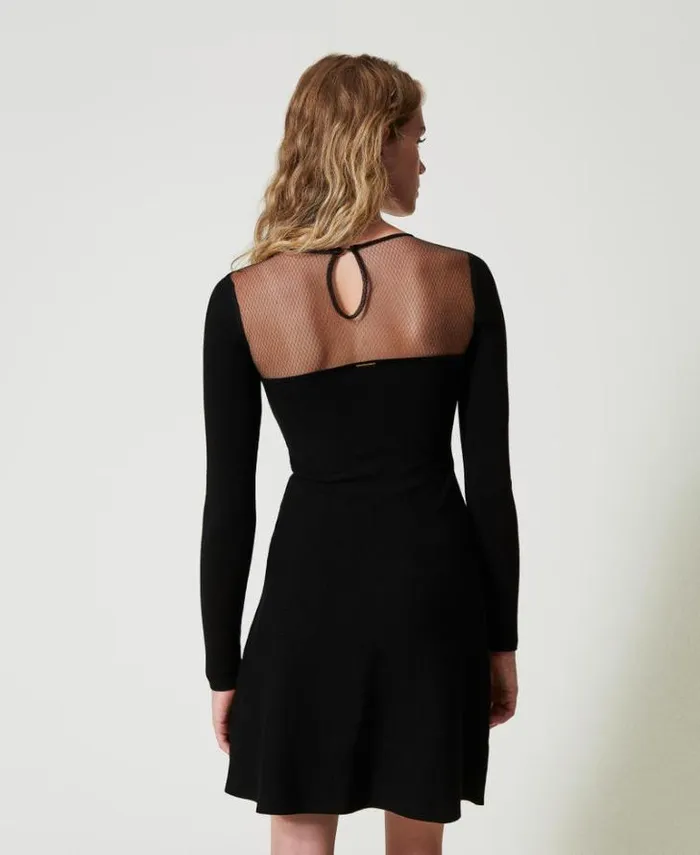 Twinset Short Dresses Short Knit Dress With Tulle And Embroidery Black 8211 Clothing