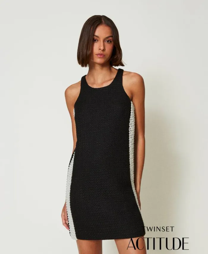 Twinset Short Dresses Short Mateffect Texture Dress With Pearls Black 8211 Clothing