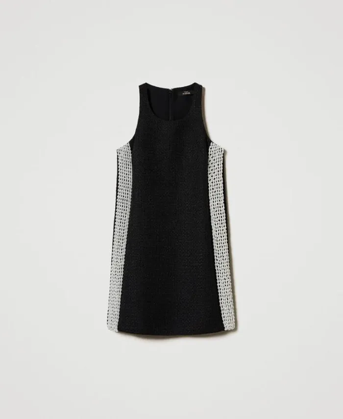Twinset Short Dresses Short Mateffect Texture Dress With Pearls Black 8211 Clothing