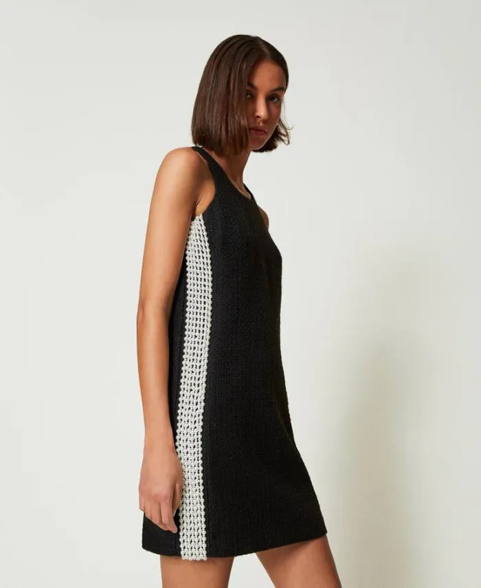 Twinset Short Dresses Short Mateffect Texture Dress With Pearls Black 8211 Clothing