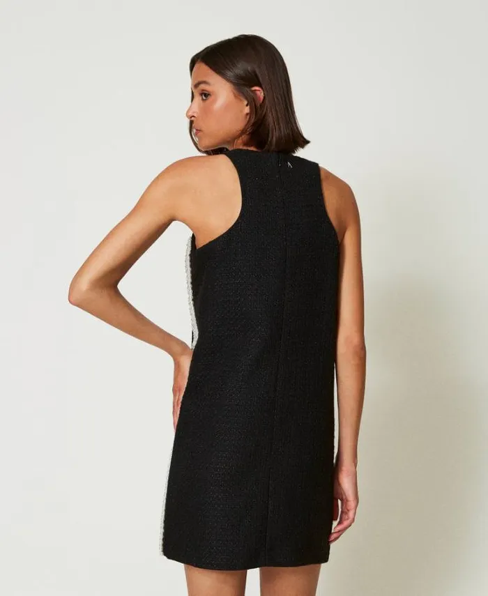 Twinset Short Dresses Short Mateffect Texture Dress With Pearls Black 8211 Clothing