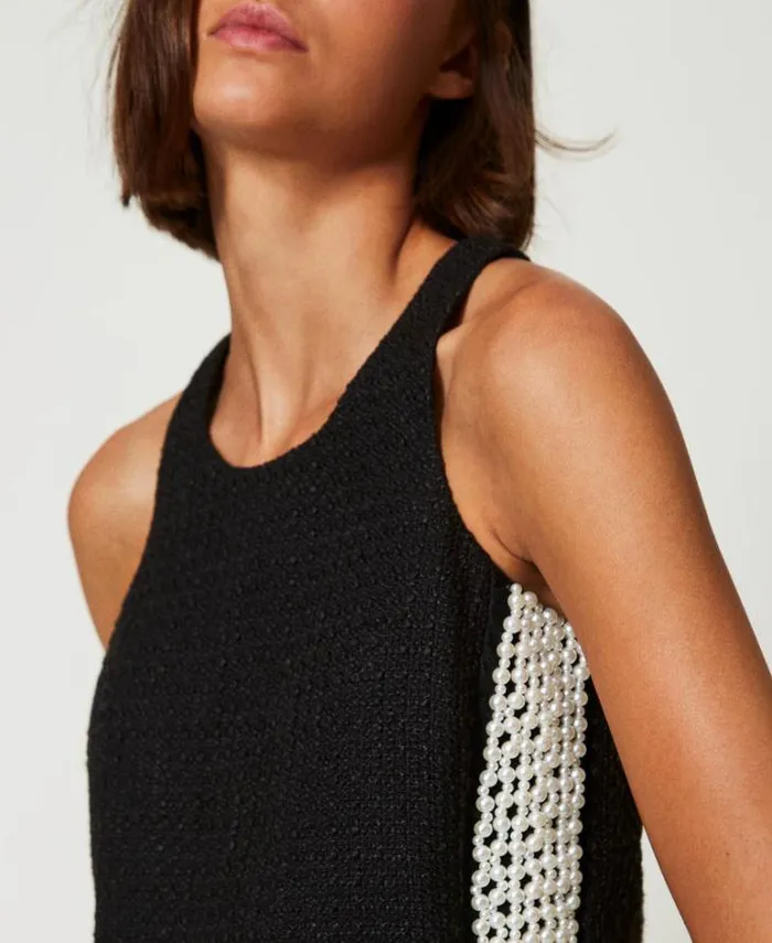 Twinset Short Dresses Short Mateffect Texture Dress With Pearls Black 8211 Clothing