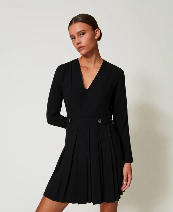 Twinset Short Dresses Short Pleated Crpe Dress With Buttons Black 8211 Clothing