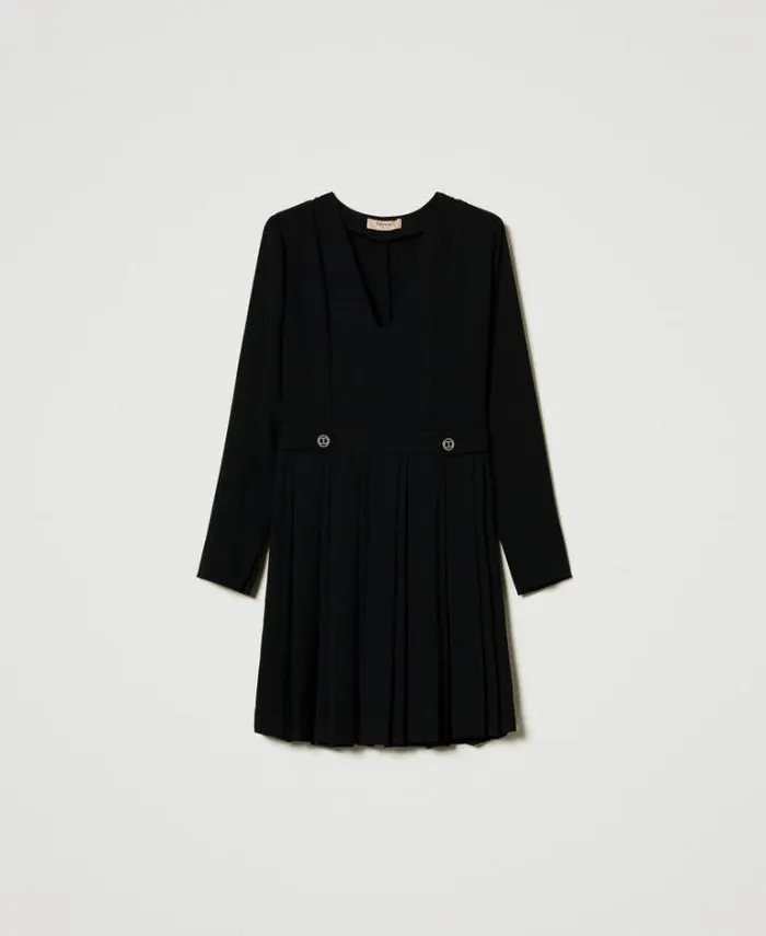 Twinset Short Dresses Short Pleated Crpe Dress With Buttons Black 8211 Clothing