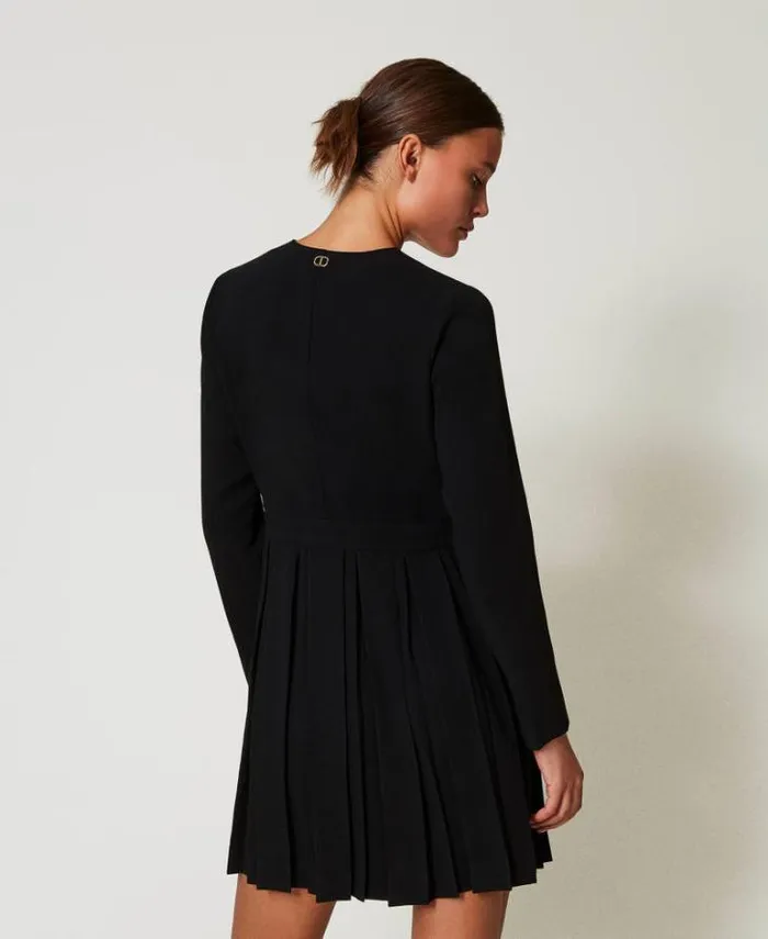 Twinset Short Dresses Short Pleated Crpe Dress With Buttons Black 8211 Clothing