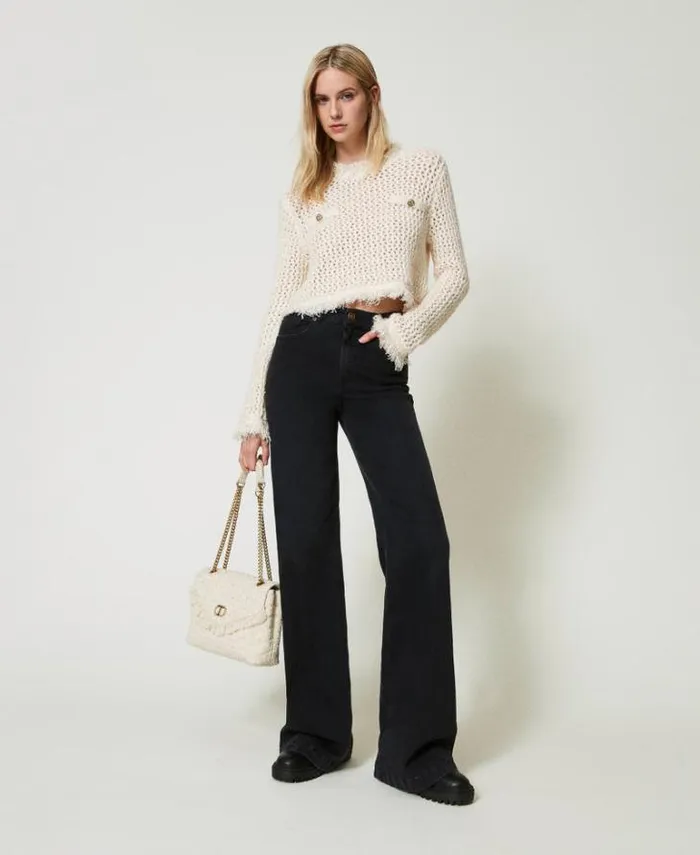 Twinset Shoulder Bags 039Dreamy039 Medium Tweed Shoulder Bag Old White 8211 Bags